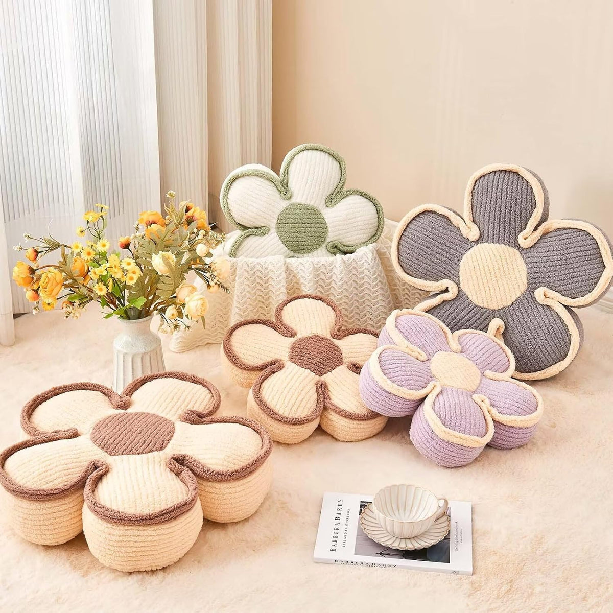 Soft Flower Shaped Floor Cushion, Plush Decorative Throw Pillow, Cute Seating Cushion, Room Decor