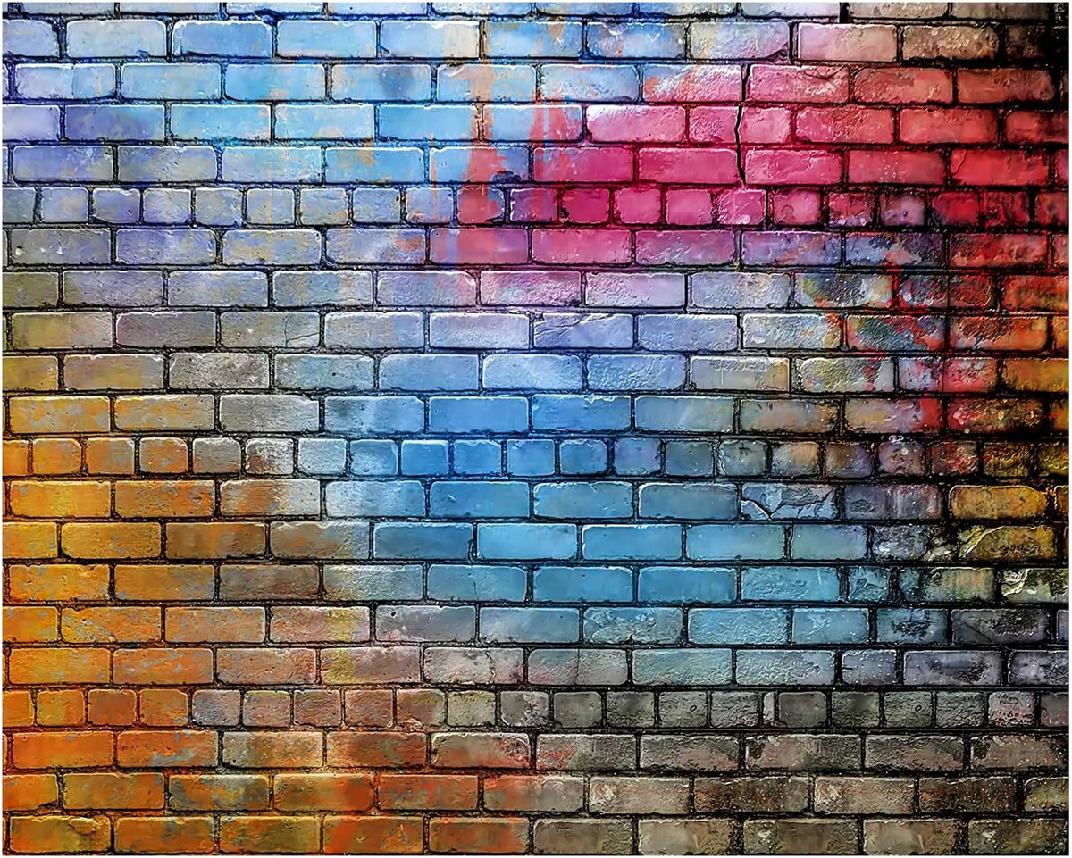 YYNXSY Colorful Brick Wall Photo Backdrop - Retro Stone Brick Wall Background - Microfiber
