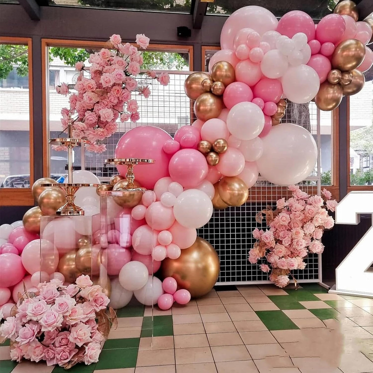 412Pcs Pink and White Balloons Arch Kit,18 12 10 5 Inch Pink and Gold Balloon Garland Pastal Pink