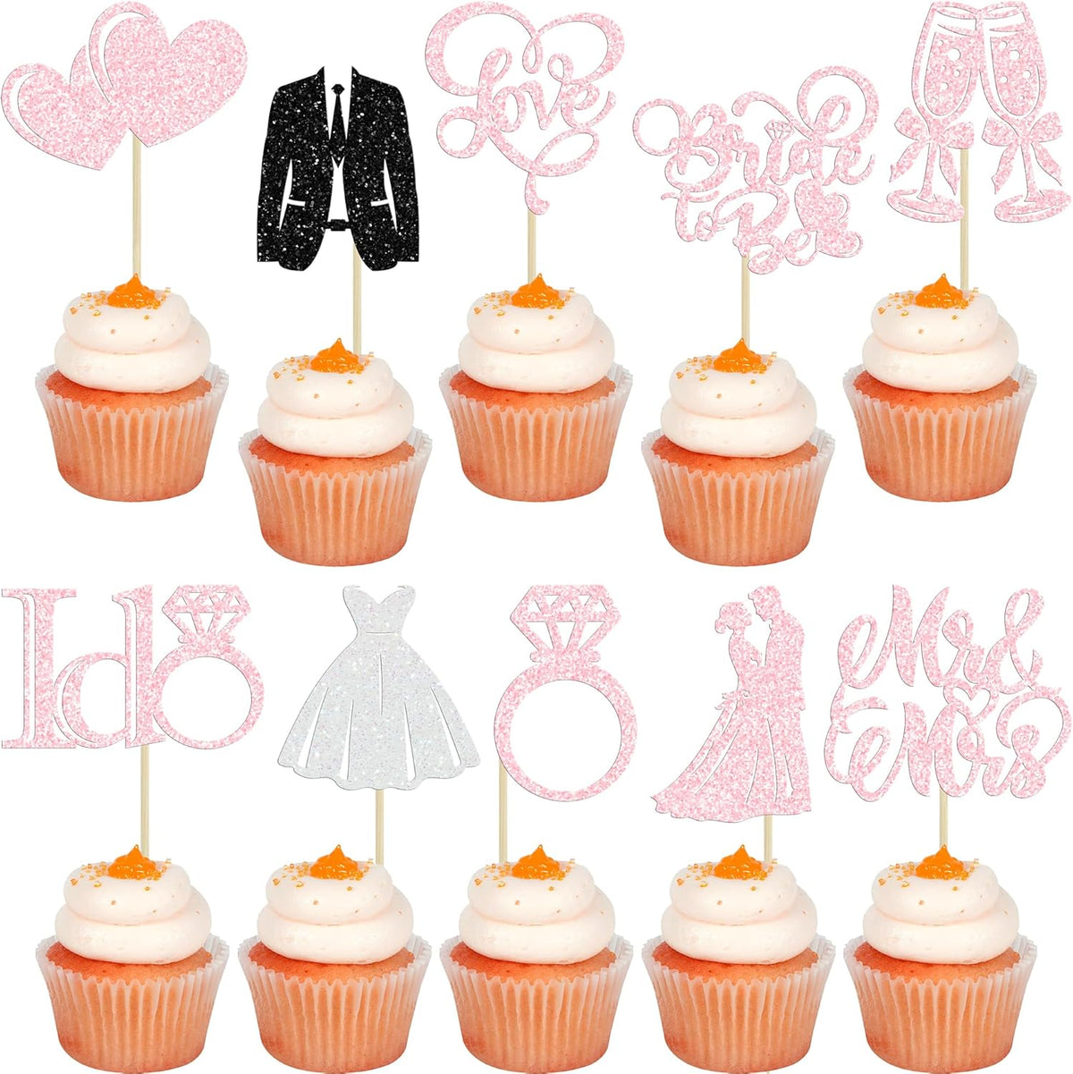 Gyufise 30Pcs Bride to Be Cupcake Toppers Glitter Diamond Ring I Do Love Cupcake Picks Miss to Mrs