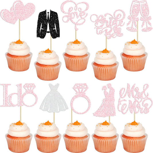 Gyufise 30Pcs Bride to Be Cupcake Toppers Glitter Diamond Ring I Do Love Cupcake Picks Miss to Mrs