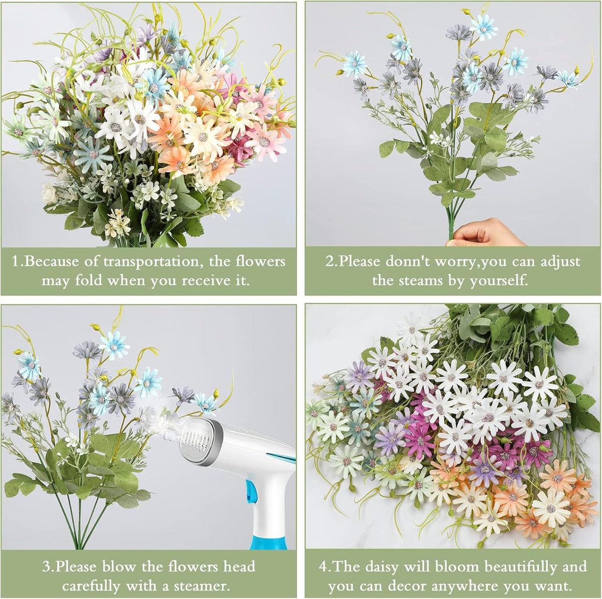 AmyHomie 6 Bundles Wildflowers Fake Daisy Outdoor Artificial Flowers UV Resistant Silk Wild Flower