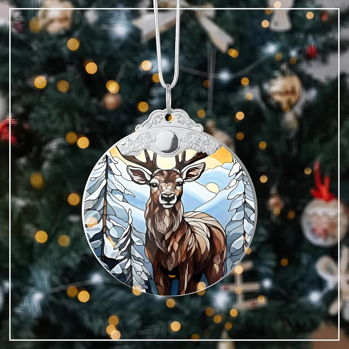 Deer Ornament 2025 – Stained Glass Look Acrylic Hanging Decor, 4 Inch Holiday Keepsake, Nature