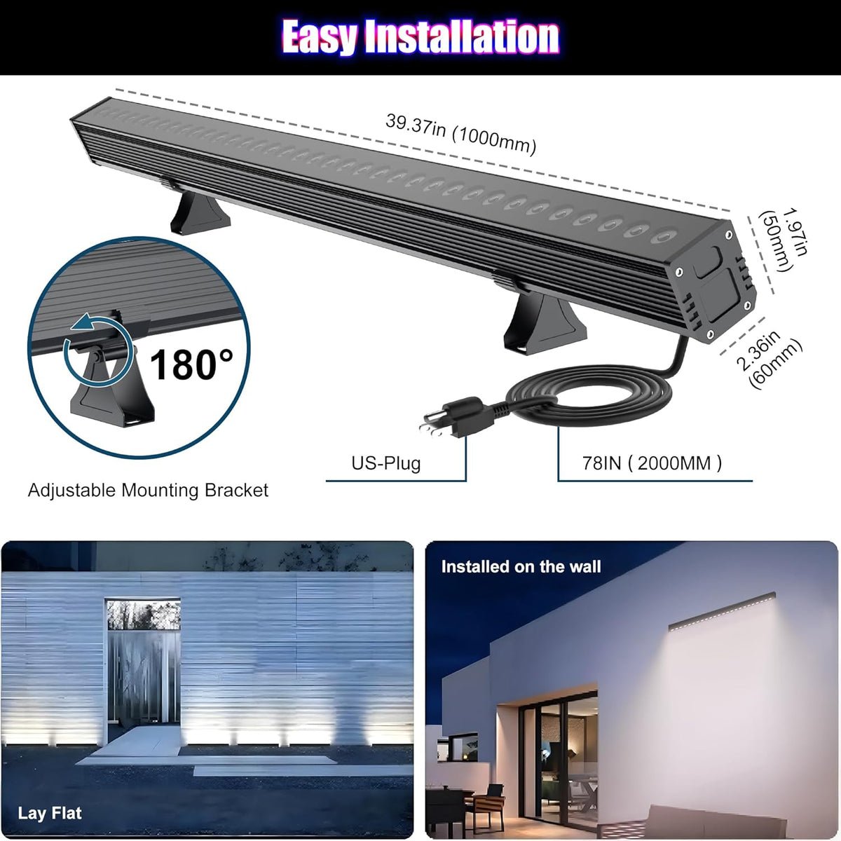 Smart Wall Washer Light Dimmable APP Control, 180W RGBCW Color Changing Linear LED Light Bar with