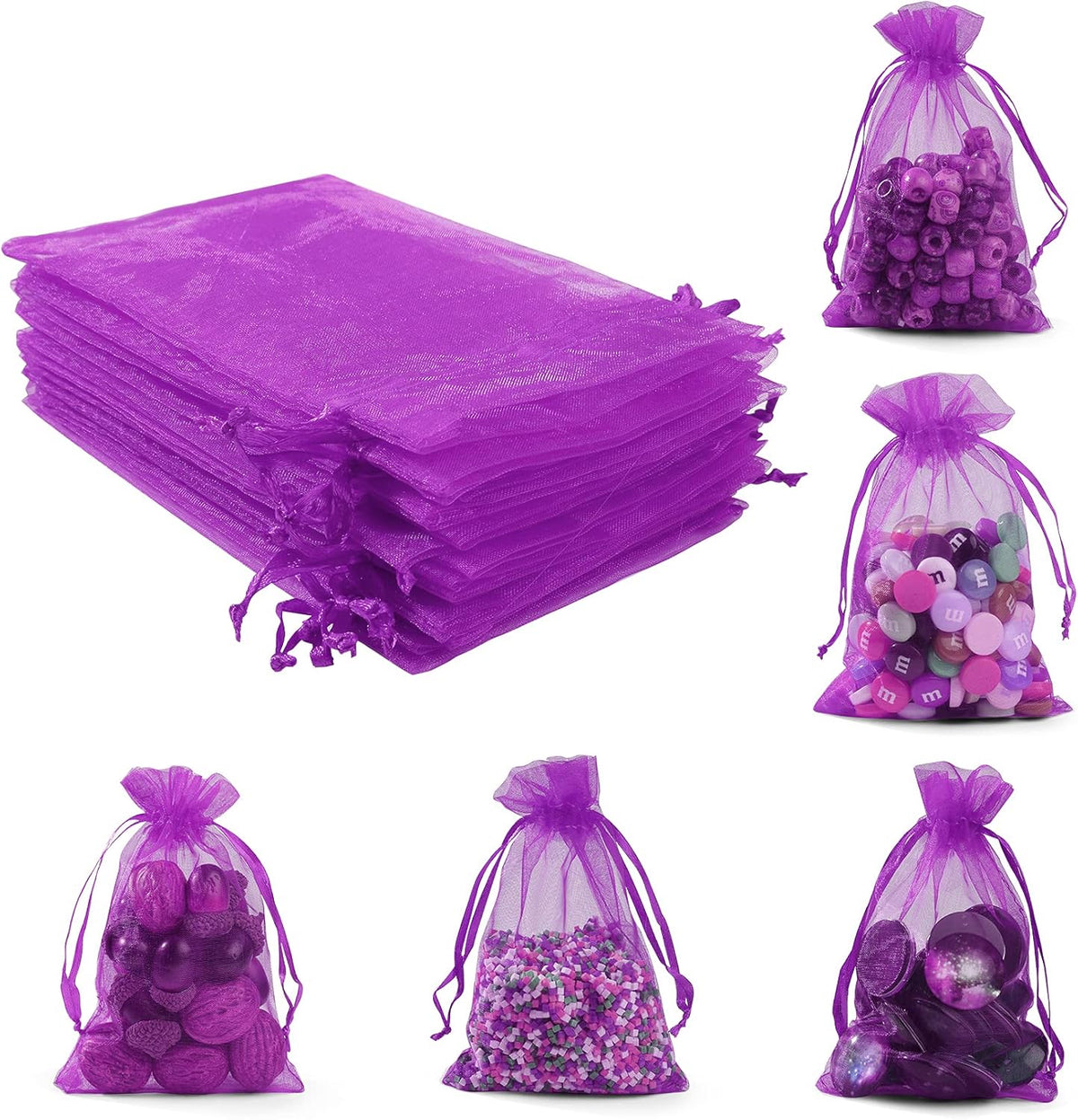 ANZNKU 50 Pack Organza Bags 4 x 6 inch Premium Sheer Drawstring Favor Bags for Halloween Candy