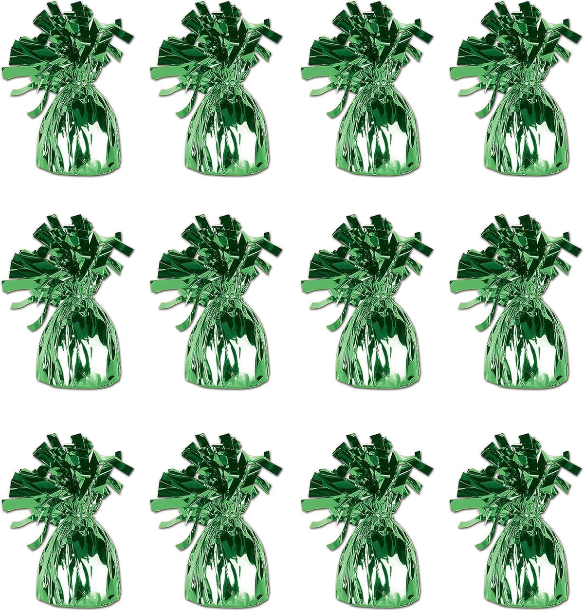 ROYALHOUSE Metallic Plastic Wrapped Balloon Weights for Party Decorations, 12 Pcs (Green)