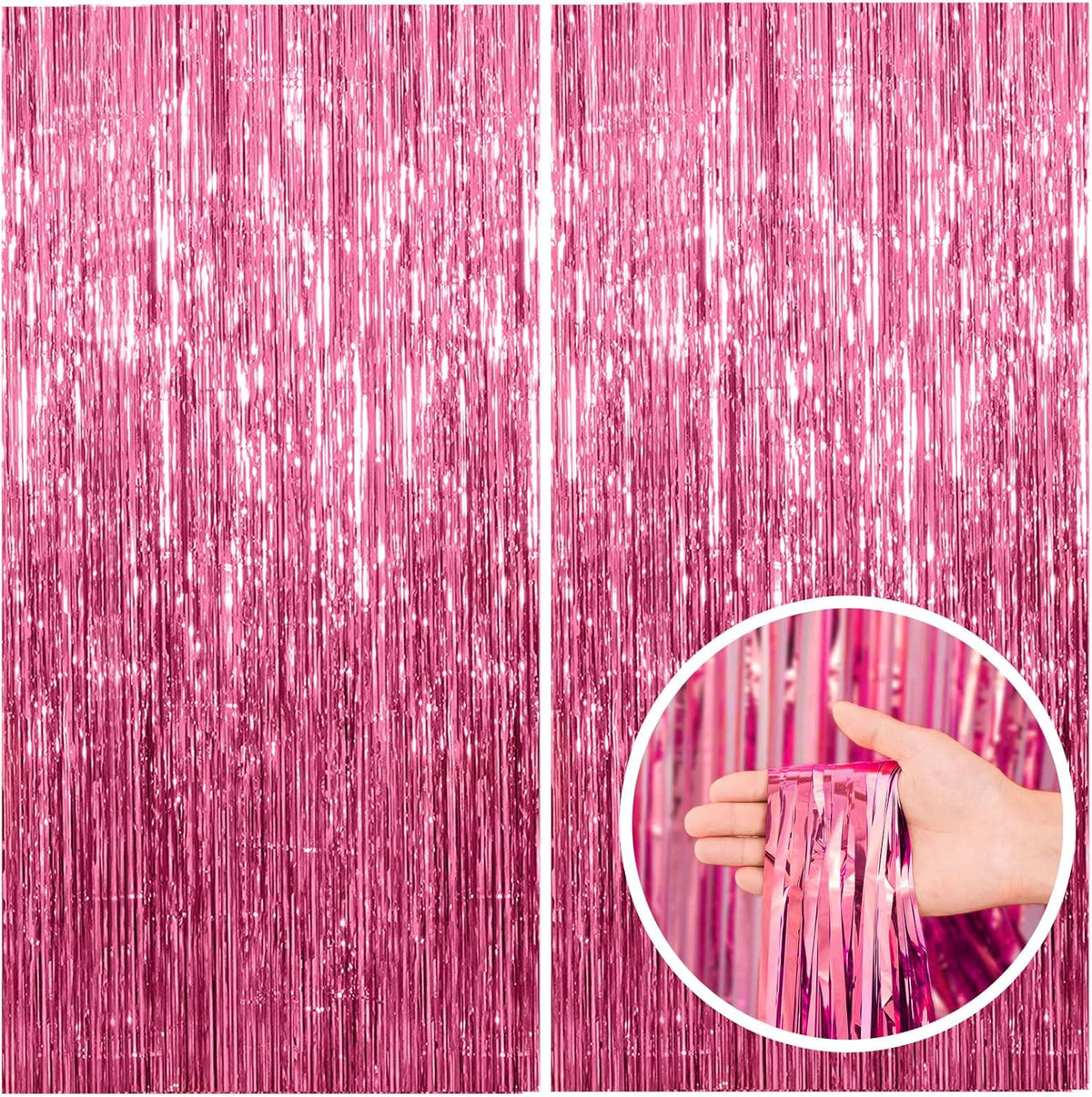 2 Pack Pink Backdrop Party Decorations Tinsel Curtain Party Backdrop Foil Fringe Birthday