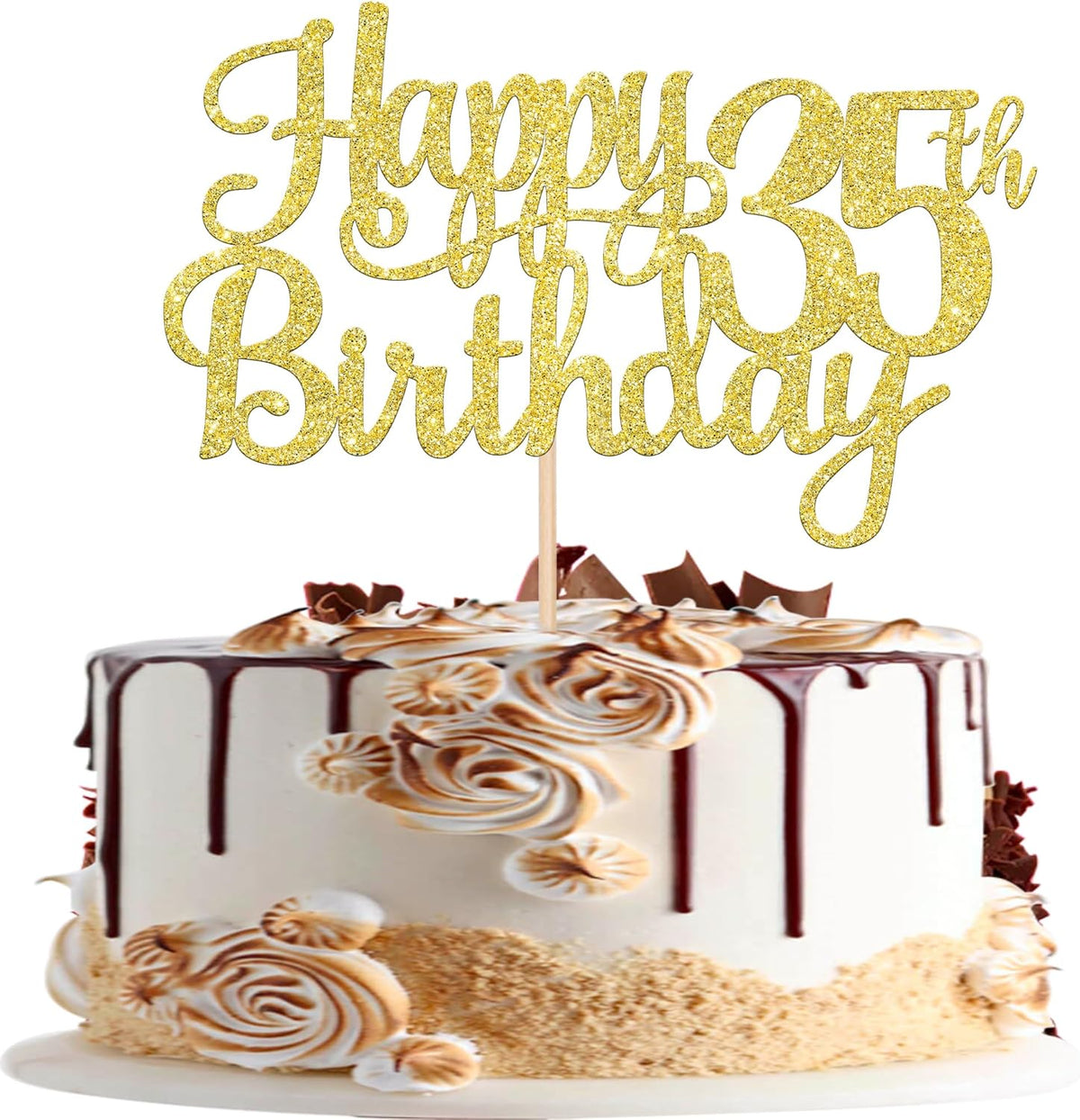 1 PCS Happy 35th Birthday Cake Topper Gold Glitter Cheers to 35 Years Birthday Cake Pick 35