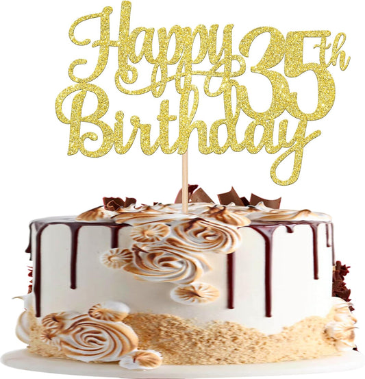 1 PCS Happy 35th Birthday Cake Topper Gold Glitter Cheers to 35 Years Birthday Cake Pick 35