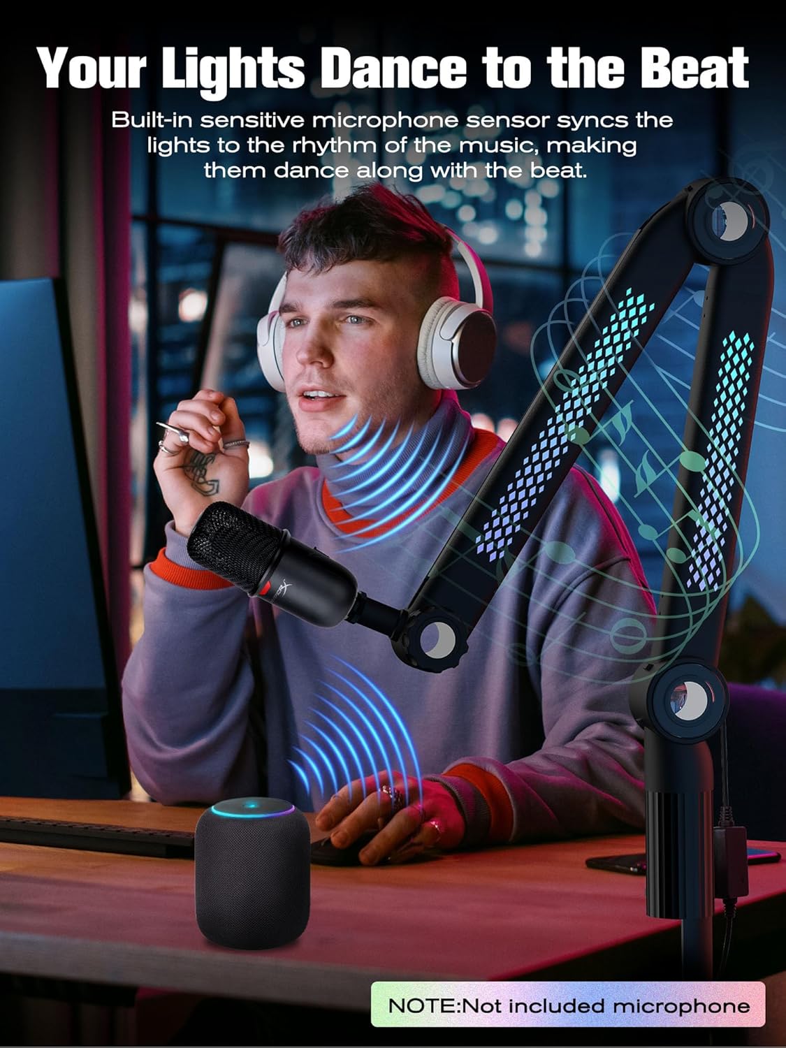 SUNMON RGB Mic Arm ??Adjustable Boom Arm with Rhythm RGB Lighting for Blue Yeti, HyperX QuadCast