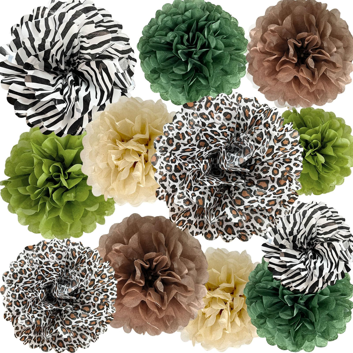 ANSOMO Jungle Safari Tissue Paper Pom Poms Wild Animal Leopard Zebra Print Cheetah Party