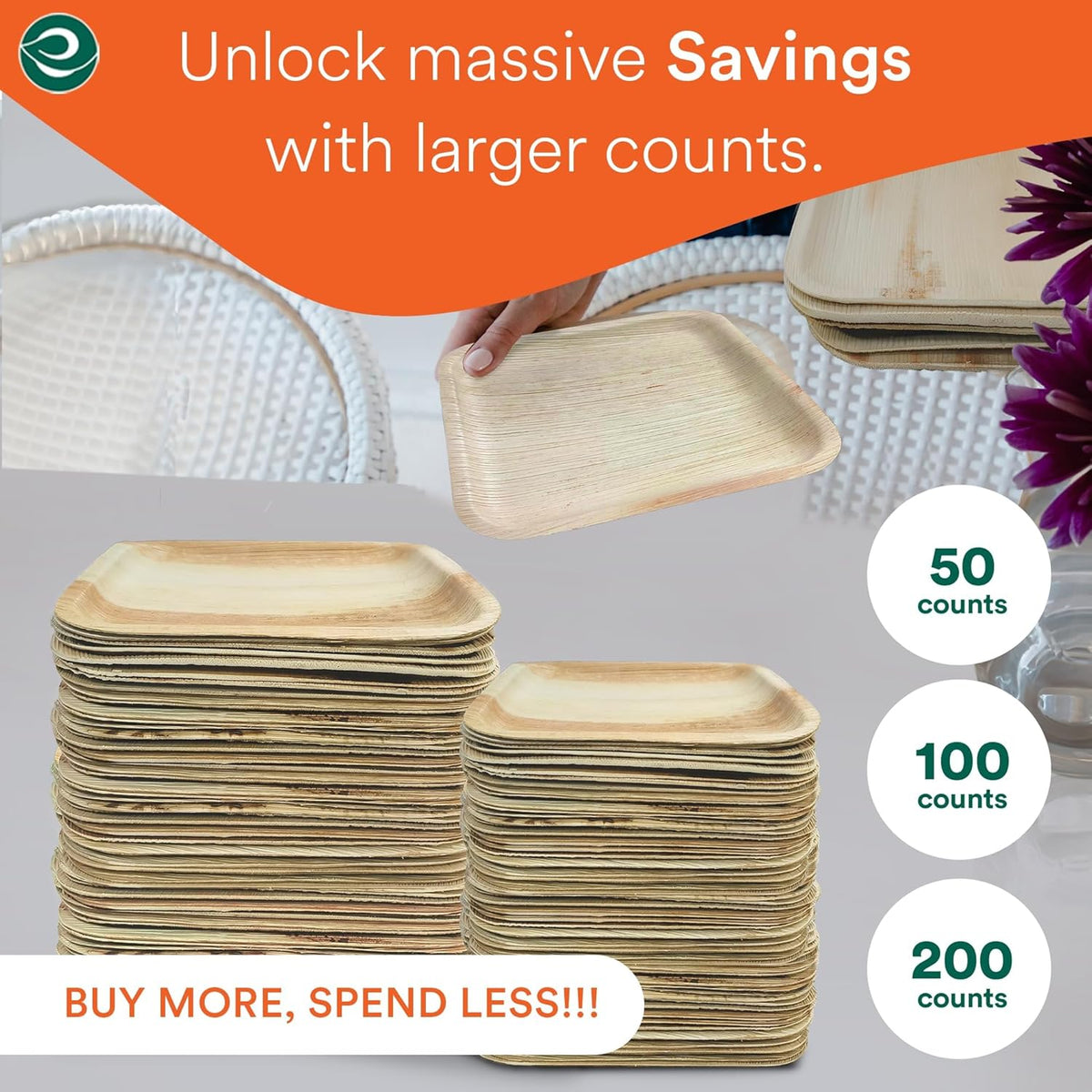 ECO SOUL Compostable 7 & 10 Inch Palm Leaf Square Plates (50 Count) Like Bamboo Plates |
