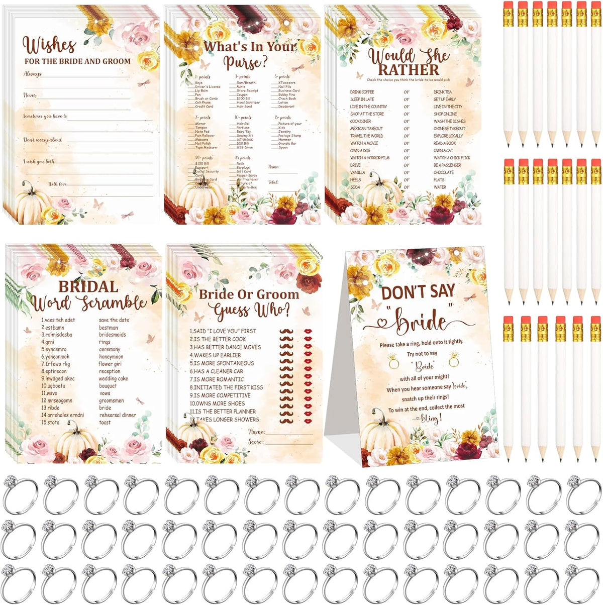 Estune 331 Pcs Bridal Shower Games Supplies, 5 Sets 250 Pcs Wedding Cards 1 Put a Ring on It Bridal