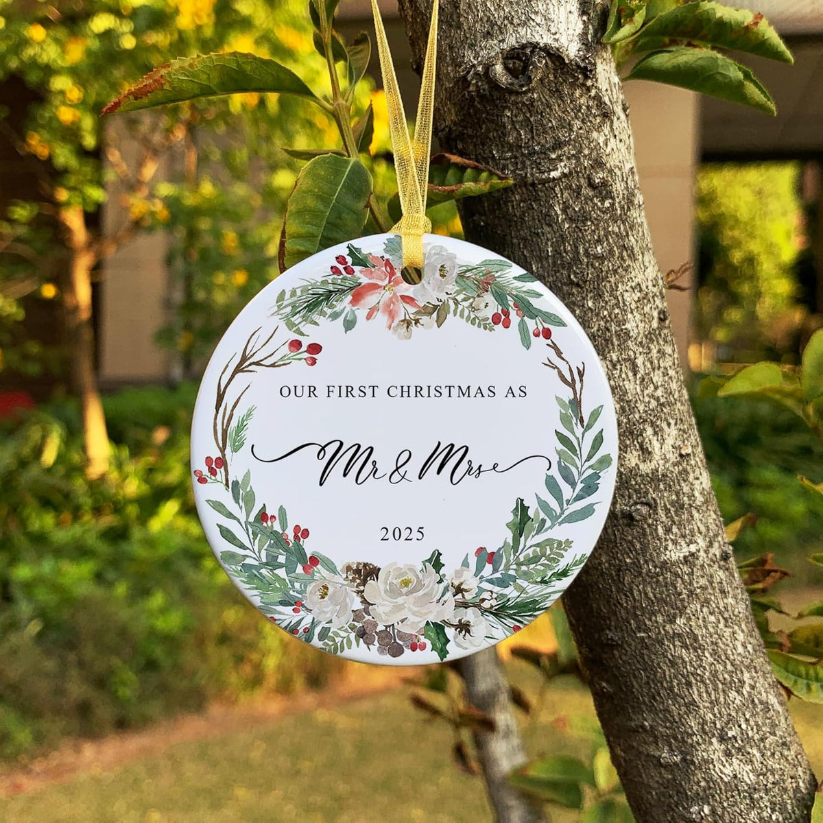 2025 First Christmas Married Ornament,First Year as Mr and Mrs Christmas Hanging Ornament Wedding