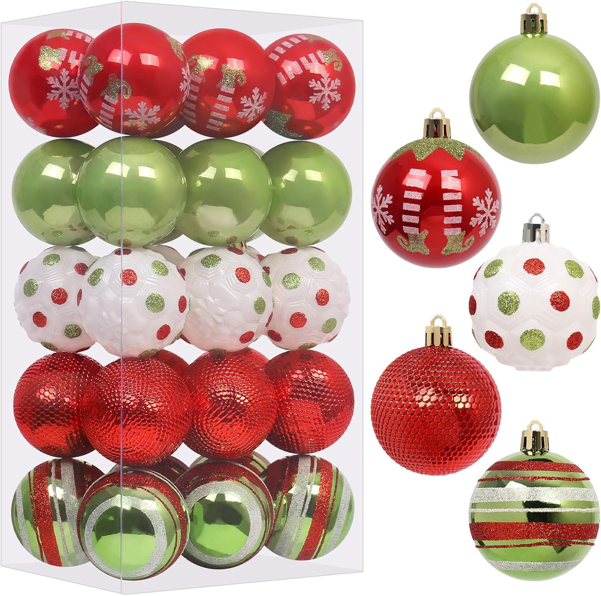 RoseCraft 30PCS Christmas Ornaments Set, 60MM/2.36" Red Green White Christmas Balls, Shatterproof