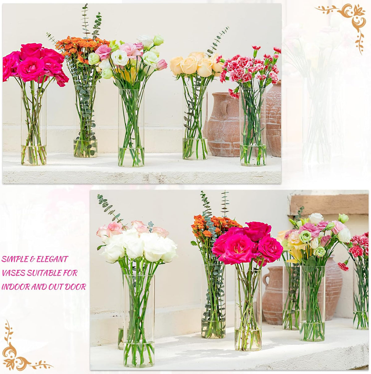 7pcs Glass Cylinder Vases for Centerpieces - 10 Inch Tall Glass Vases for Flower, Clear Flower Vase