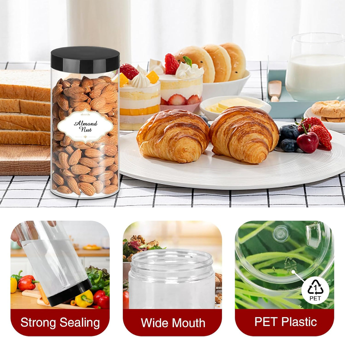 Plastic Jars with Lids 16 OZ, Plastic Jars 24 Pcs Slime Containers with Airtight Screw On Lids Leak