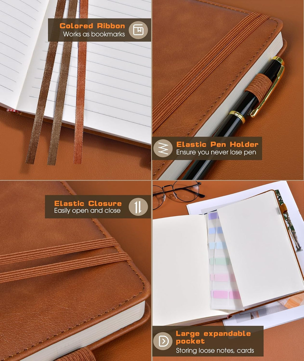 Lined Journal Notebook for Women Men, 256 Numbered Pages Hardcover Leather Journals for Writing, A5