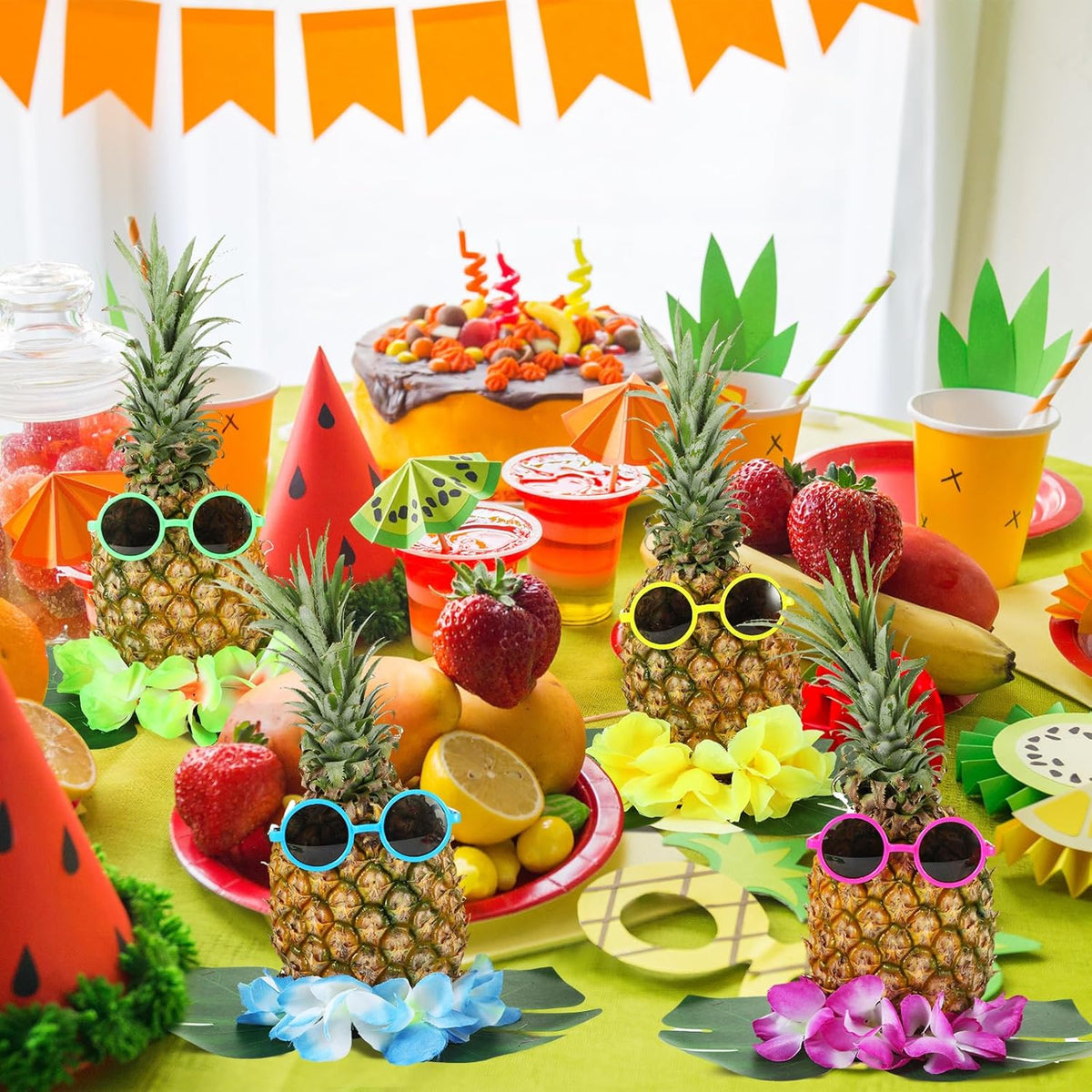 6 Sets Hawaiian Table Centerpieces Pineapple Luau Party Table Decorations Tropical Decor for Beach