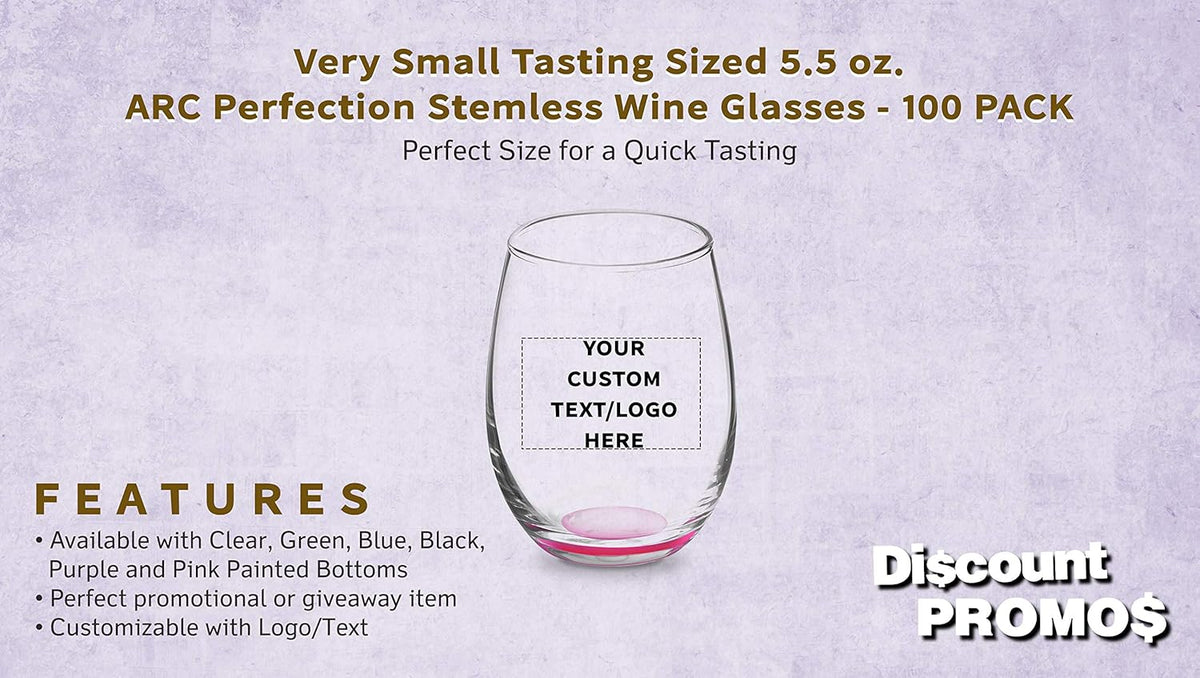 Custom Stemless Wine Glasses by ARC 5.5 oz. Set of 100, Personalized Bulk Pack - Perfect for Hotel