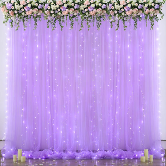 Lavender Tulle Backdrop Curtain with Led Lights for Wedding Baby Shower Girls 10ft X 8ft Lilac
