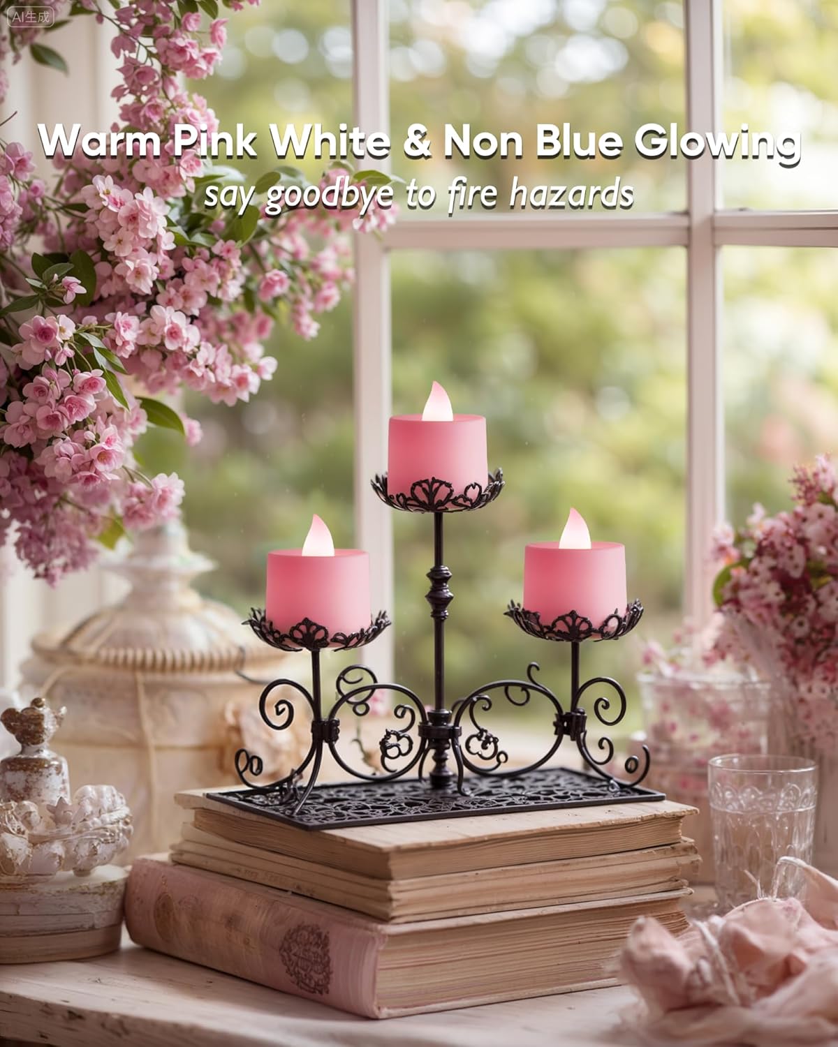 Amagic 24 Pack Pink LED Tea Lights, Flameless Votive Candles, Electric Fake Colored Candles