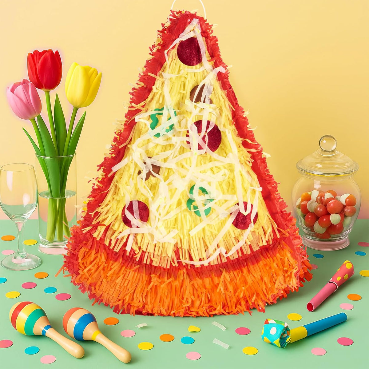Wernnsai Pizza Piñata - Pizza Decorations For Kids Food Themed Birthday Party Piñata With Blindfold