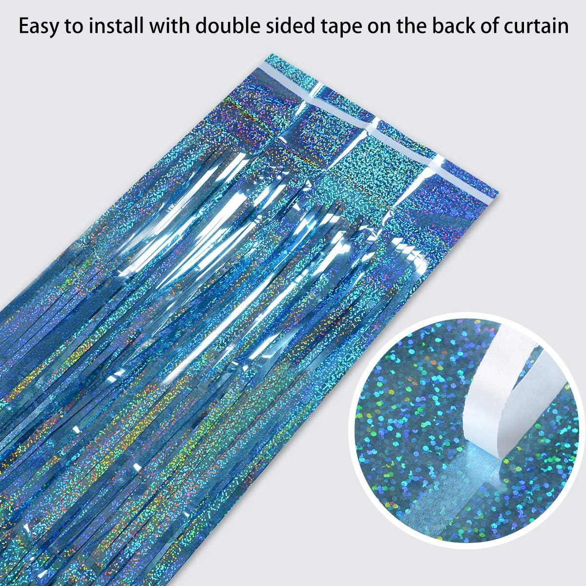 Foil Fringe Curtains Party Decorations - Melsan 3 Pack 3.2 x 8.2 ft Tinsel Curtain Party Photo