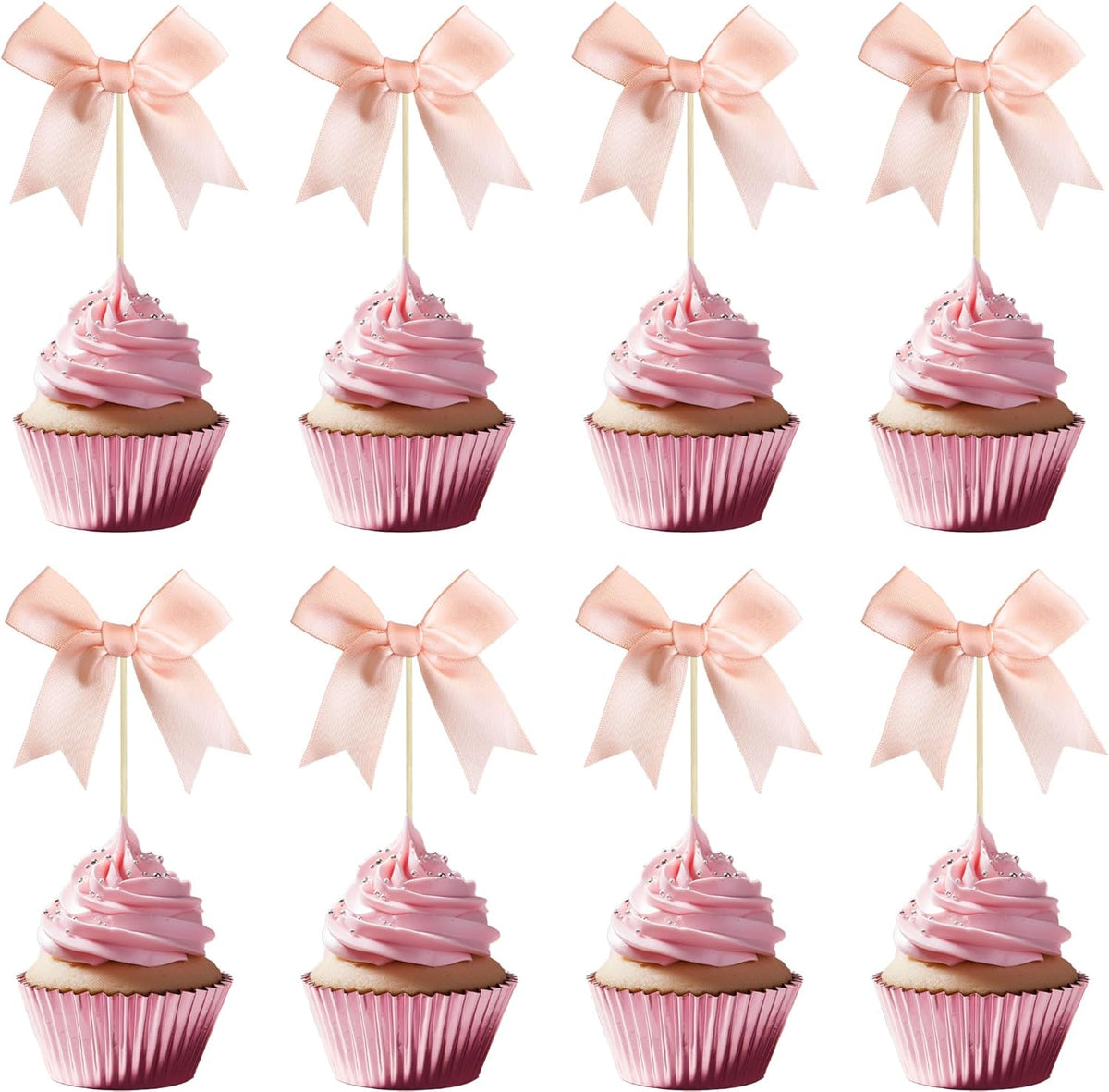 Gyufise 24Pcs Bow Cupcake Toppers Coquette Bow Girls Birthday Cake Decorations Bowknot Cake Toppers