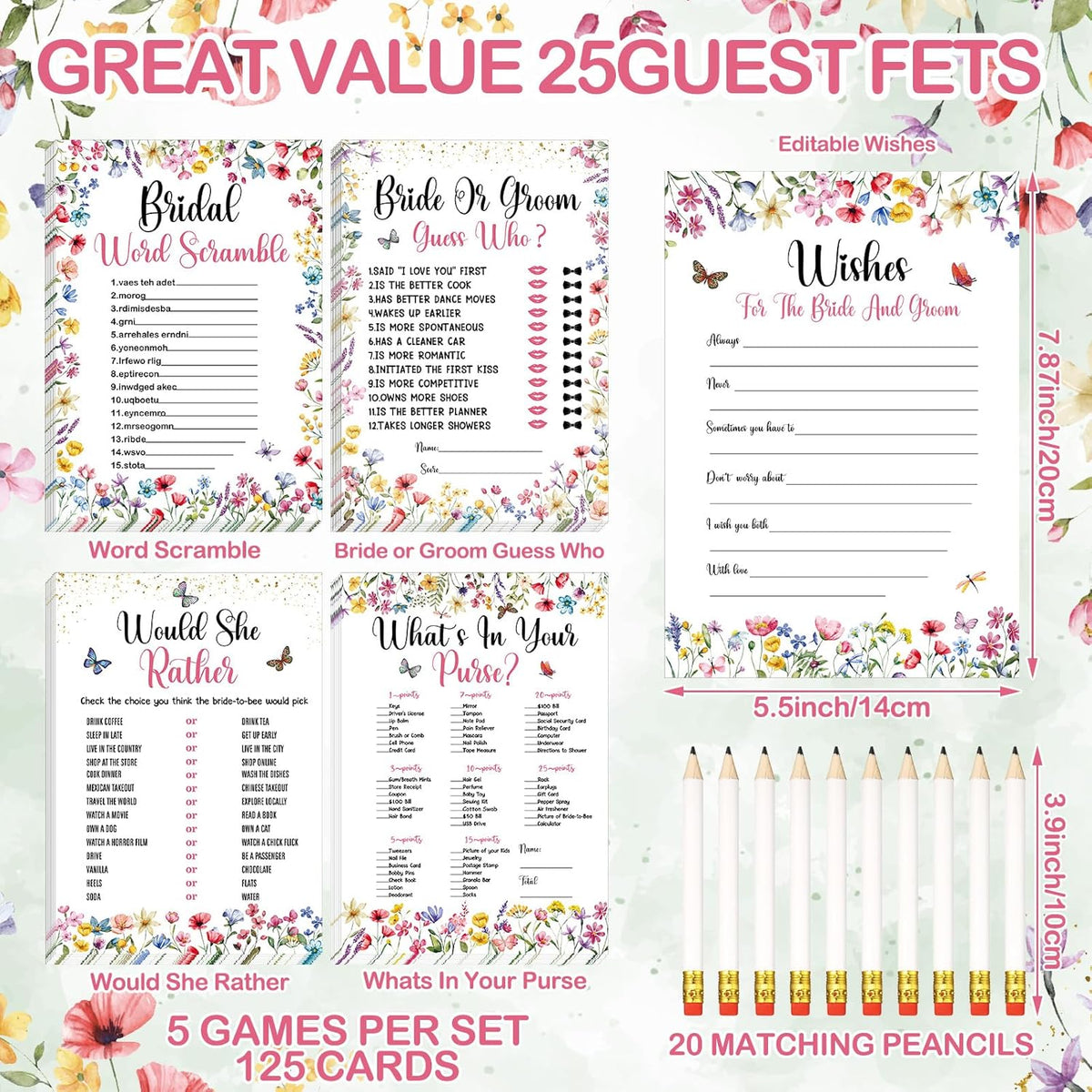 Teling 145 Pieces Bridal Shower Game Bridal Shower Favors Set Wedding Games Cards and Pencils for