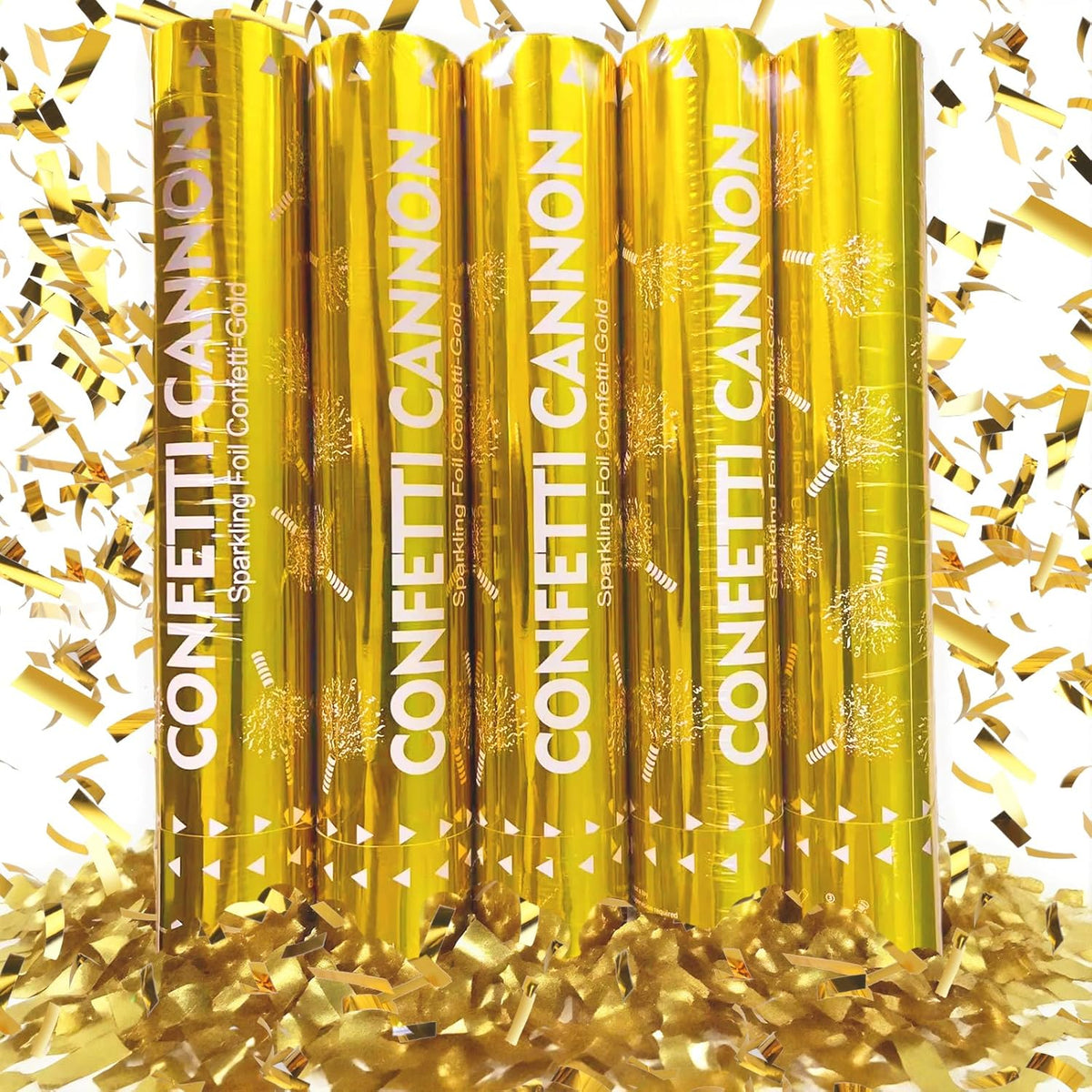 Gold Confetti Cannons for Any Celebration | 5-Pack 12-Inch Party Poppers for Weddings, Birthdays