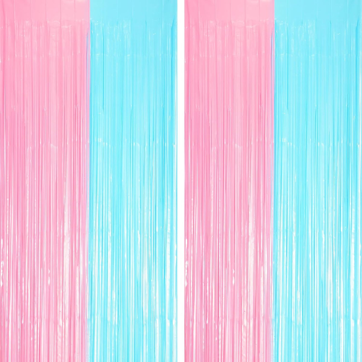 2 Pack Pastel Blue and Pink Foil Fringe Backdrop Curtains, Tinsel Streamers Party Decorations