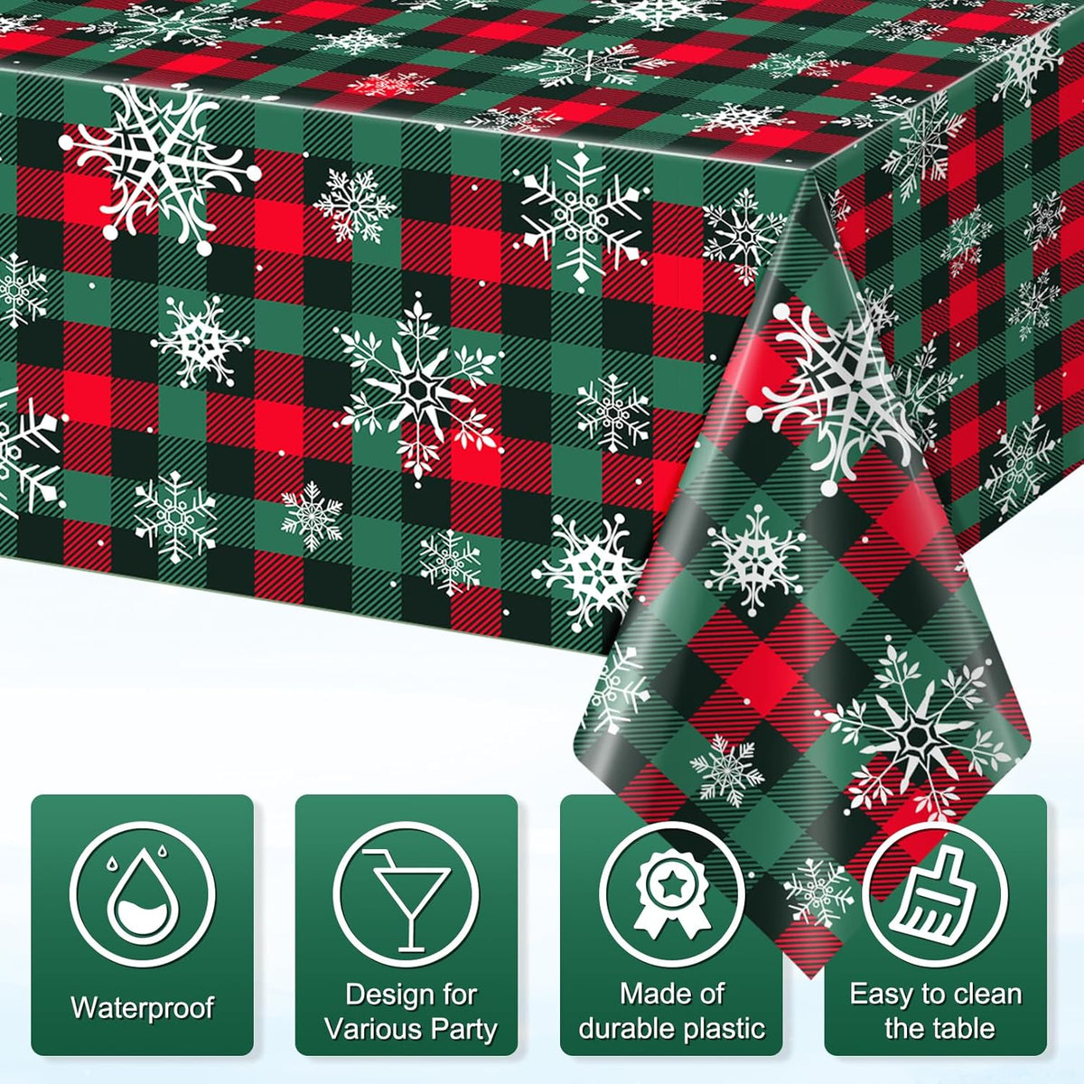 6Pcs Christmas Buffalo Plaid Snowflake Party Tablecloths Decorations,Plastic Red and Green