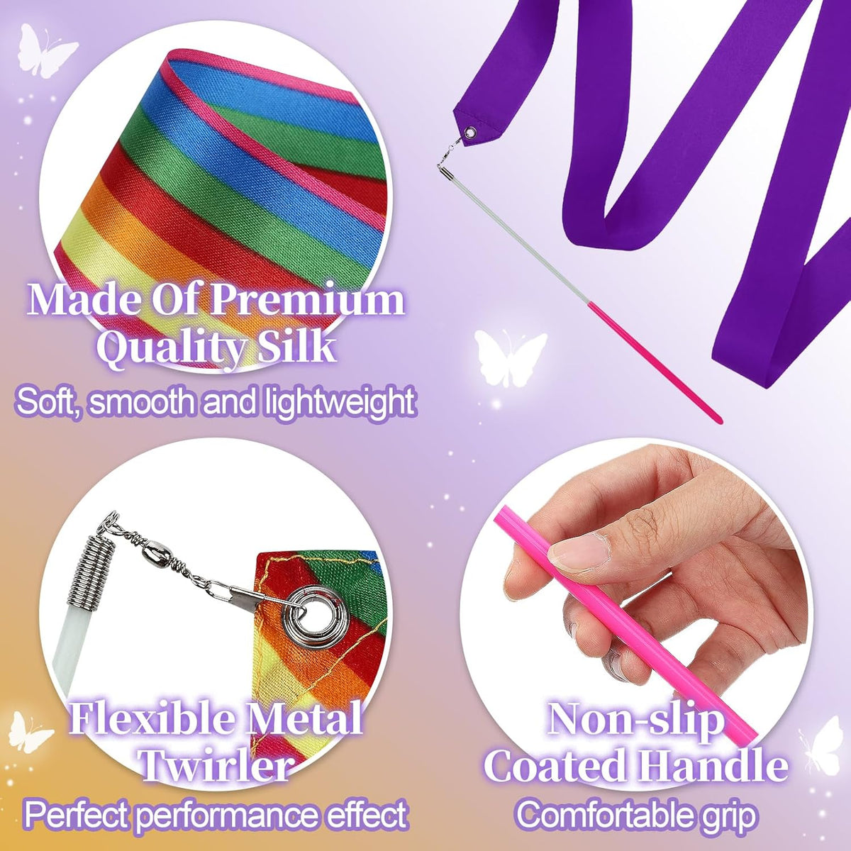 PAMASE Dance Ribbons - 16 Packs Ribbon Wands with Non-Slip Handles for Girls Gift, 6.6ft Rhythmic