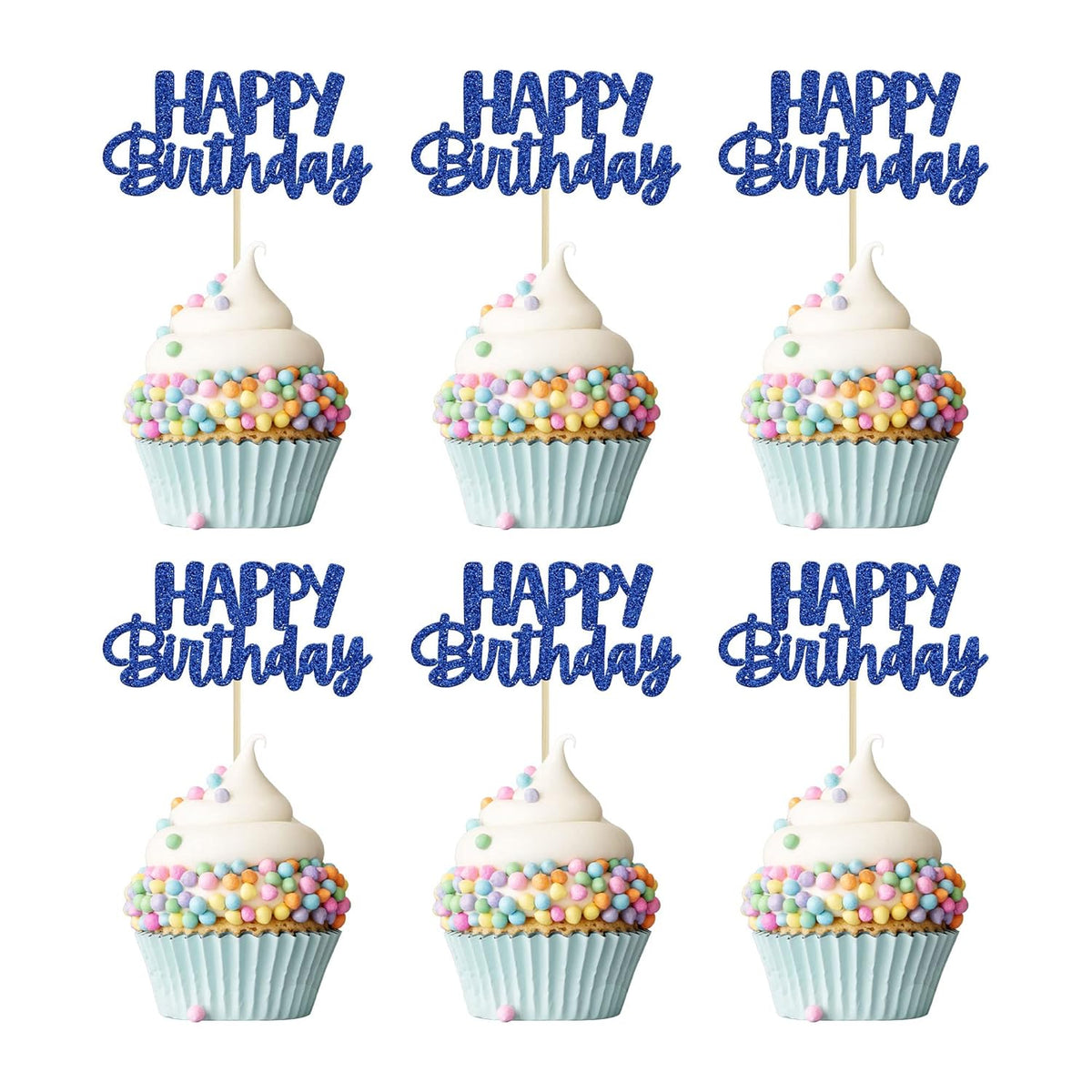 Gyufise 24 Pcs Happy Birthday Cupcake Toppers Glitter Cupcake Food Picks for Celebrating Theme