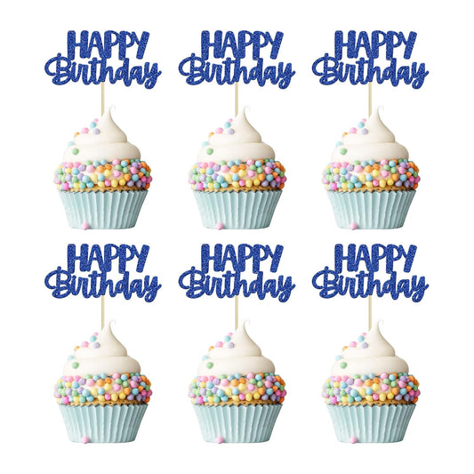 Gyufise 24 Pcs Happy Birthday Cupcake Toppers Glitter Cupcake Food Picks for Celebrating Theme