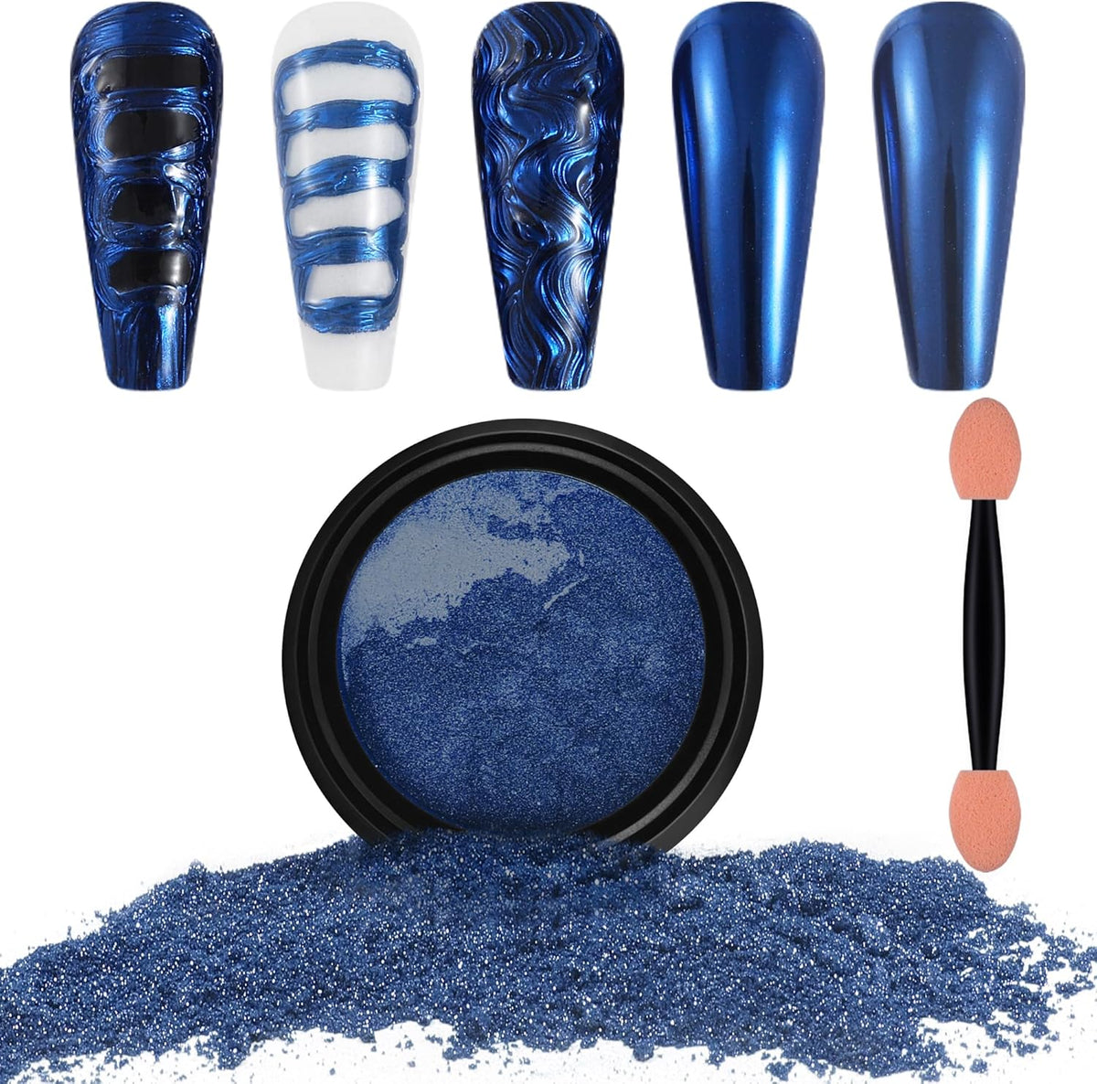 Artdone Chrome Nail Powder, Dark Blue Iridescent Aurora Powder Metallic Mirror Effect Pigment