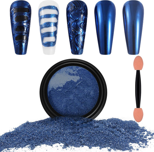 Artdone Chrome Nail Powder, Dark Blue Iridescent Aurora Powder Metallic Mirror Effect Pigment