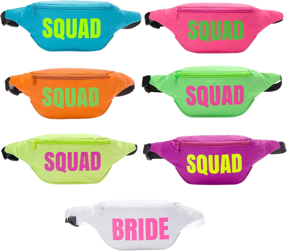 Bachelorette 80s Fanny Pack Set | 7 Pack | 1 Bride Fanny Pack and 6 Squad Fanny Packs |