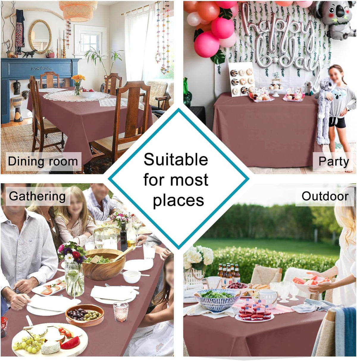Hiasan Dusty Rose Tablecloth for Rectangle Tables - Waterproof and Spillproof Washable Fabric Table