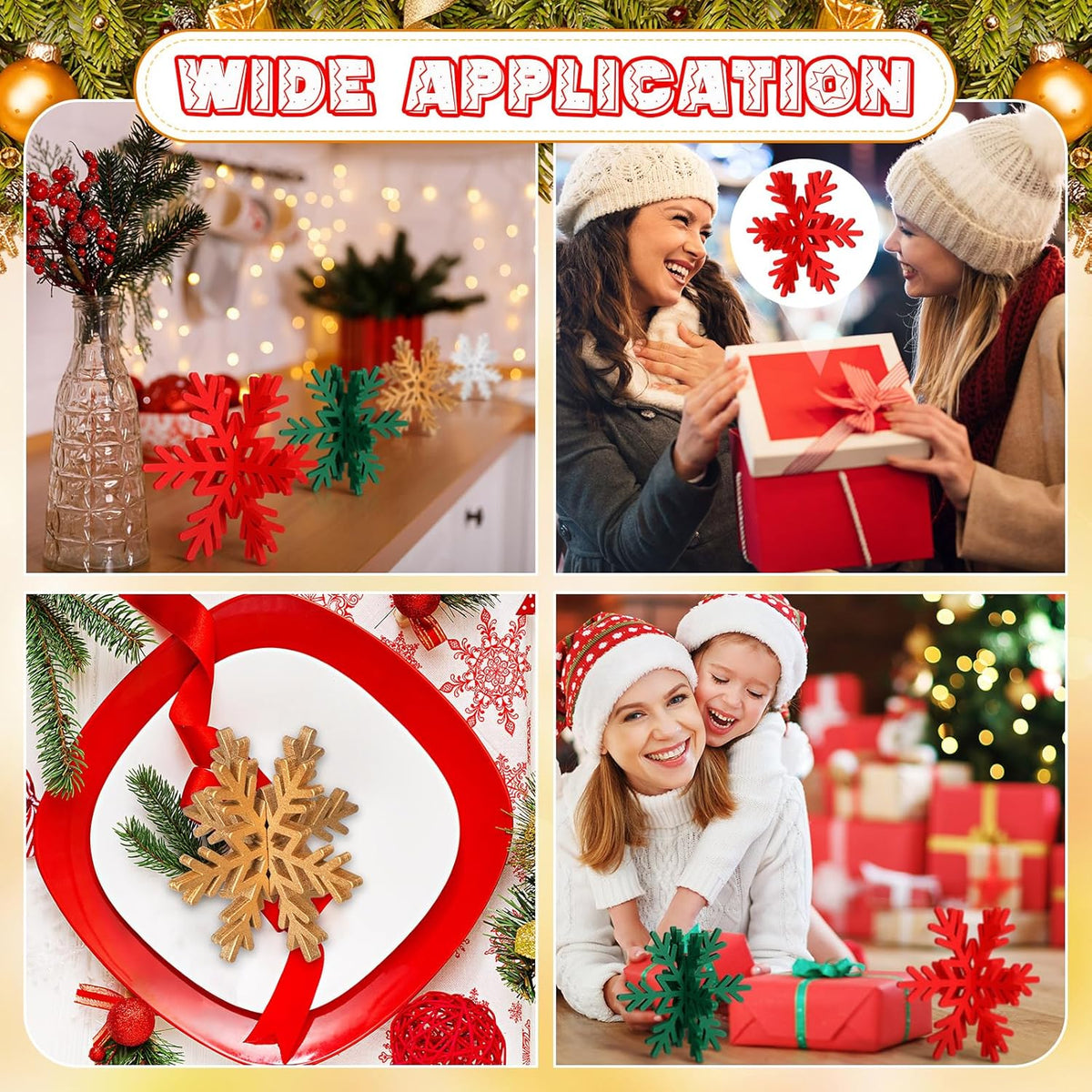 Bucherry 12 Pcs Wooden Snowflake Table Decor 3D Snowflake Tabletop Signs and Centerpiece for