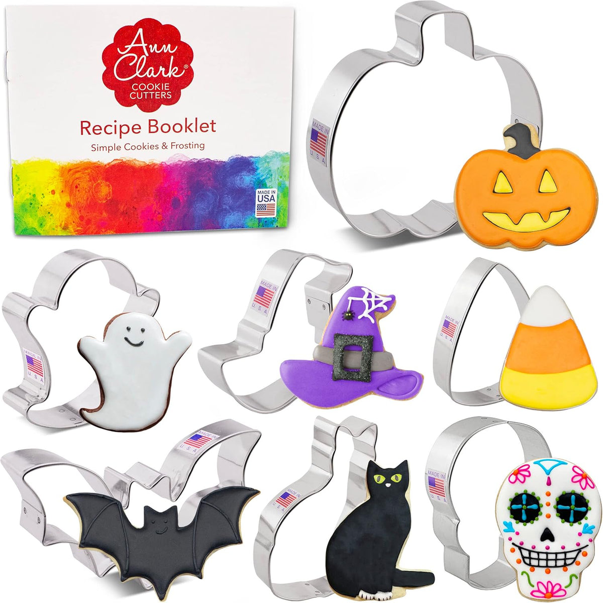 Ann Clark Cookie Cutters Halloween Cookie Cutters 7-Pc. Set Made in USA, Pumpkin, Ghost, Bat, Candy