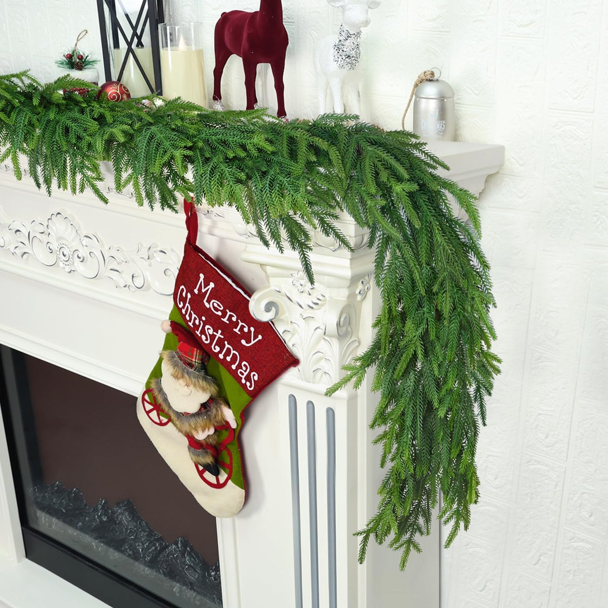 Christmas Cedar Garland for Staircase Real Touch Droopy Bendable Lifelike Faux Xmas Garlands for