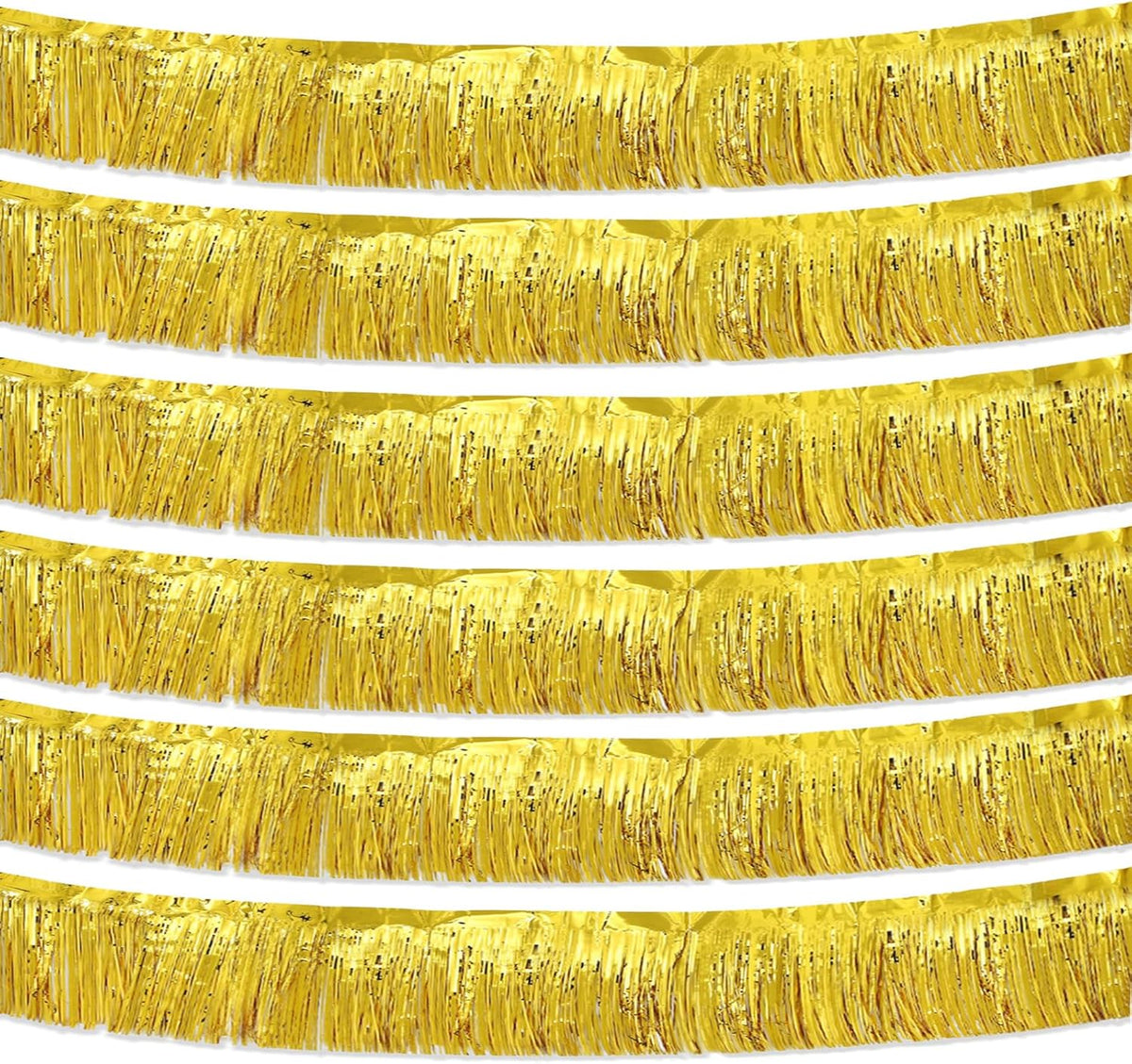 Gold Foil Fringe Garland 10FT 6packs, Metallic Foil Tinsel Fringe Banners for Parade Float