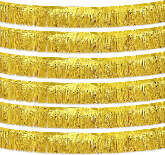 Gold Foil Fringe Garland 10FT 6packs, Metallic Foil Tinsel Fringe Banners for Parade Float