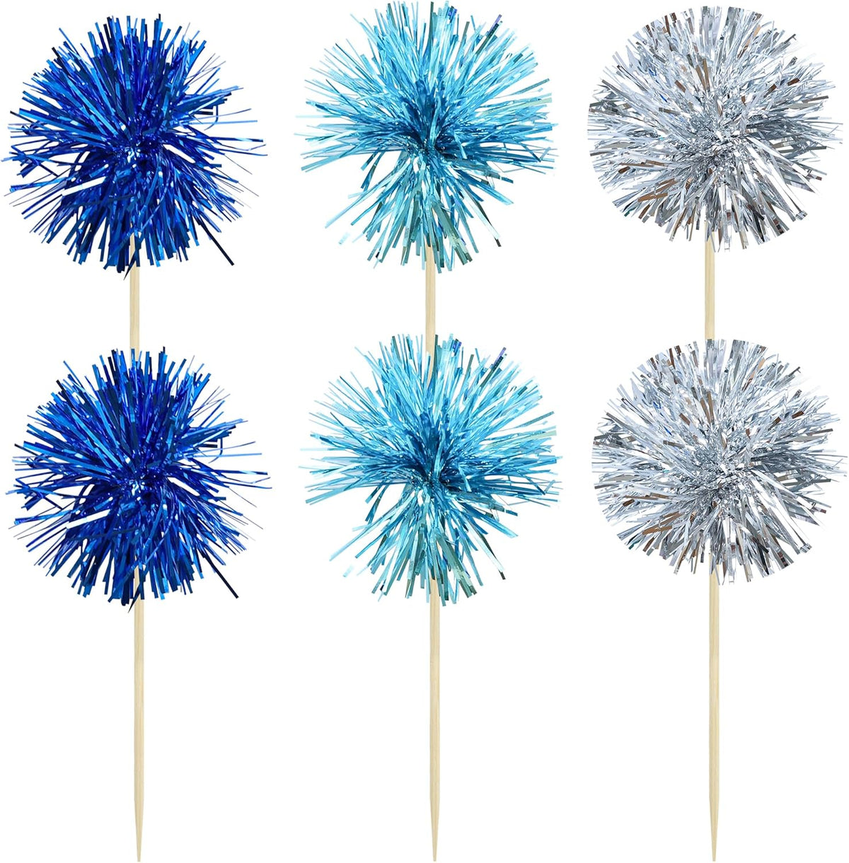 Gyufise 30Pcs Foil Firework Cupcake Toppers Sparkle Tinsel Cake Toppers Tinsel Drink Cake