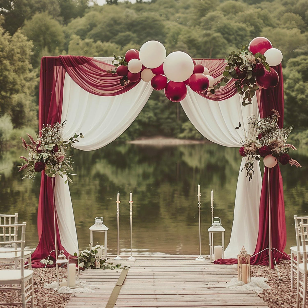 Wokceer Wedding Arch Draping 2 Panels 28.7" x 20FT Burgundy Sheer Fabric Backdrop for Ceremony