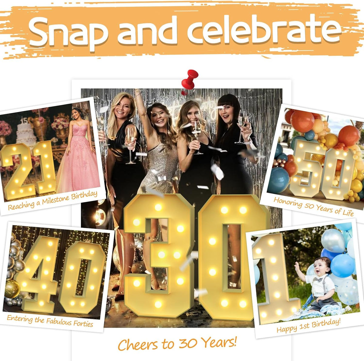 imprsv 3FT Marquee Numbers, Light Up Numbers for 1st 21st Birthday Decorations Anniversary Party