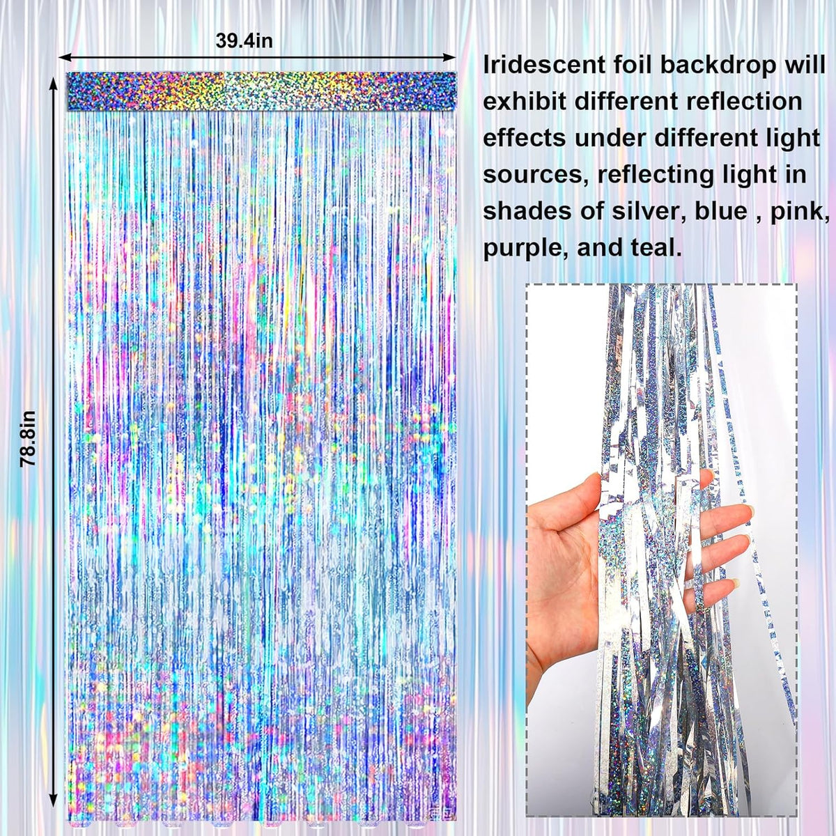 4 Packs Silver Foil Fringe Curtain, Silver Glitter Metallic Tinsel Backdrop for Birthday, Wedding
