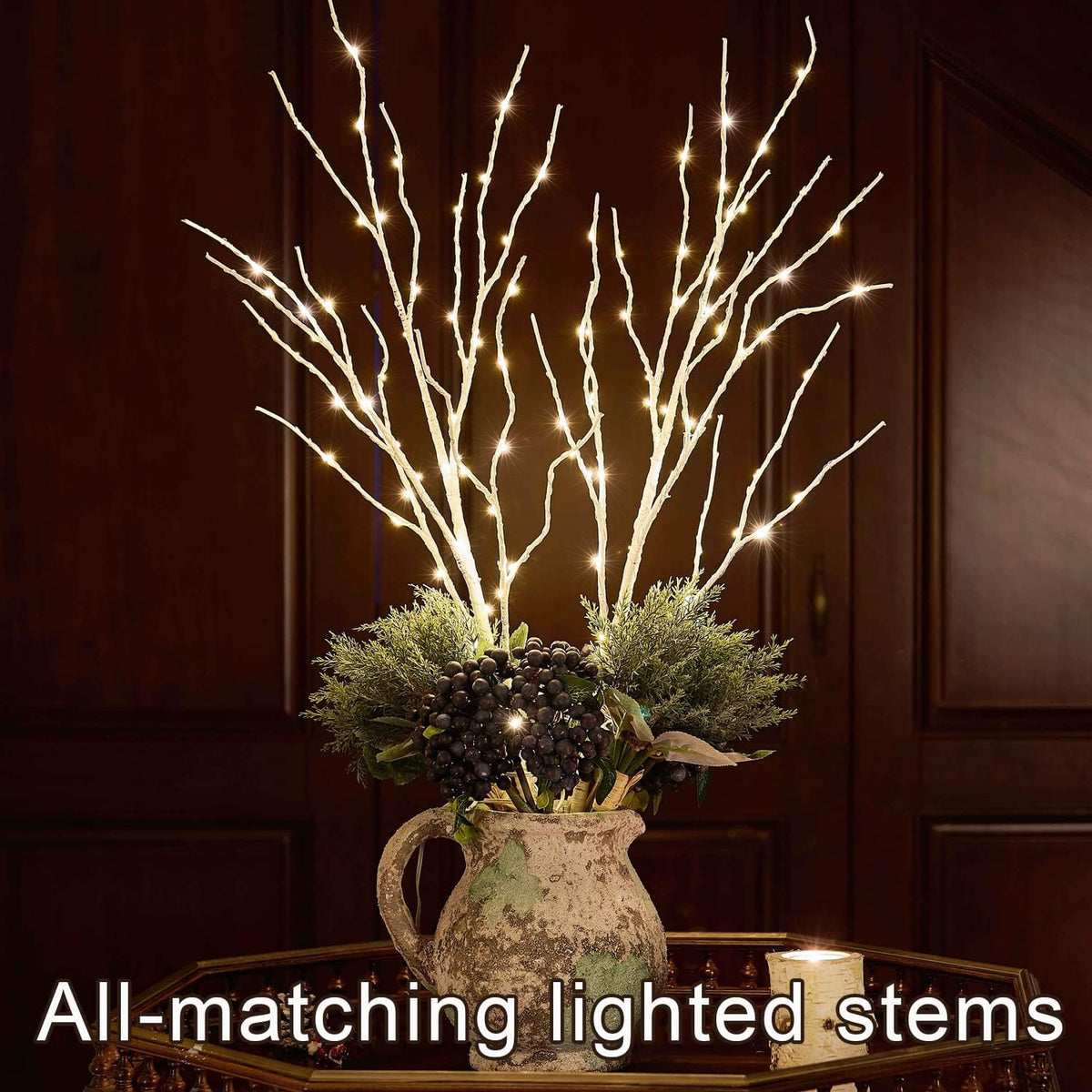 Fudios Lighted White Birch Branches with 100 Multicolor LED Fairy Lights 32in 8 Fuctions, Battery